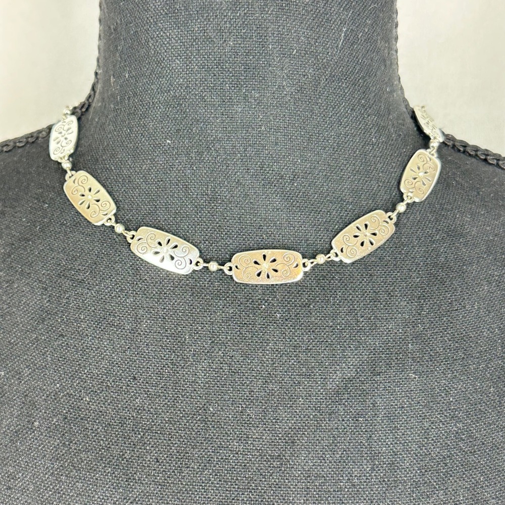 Brighton Silver Tone Floral Cutout Choker Necklace 16-18.5" READ